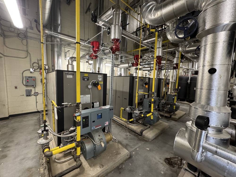 Boiler burners in a mechanical room